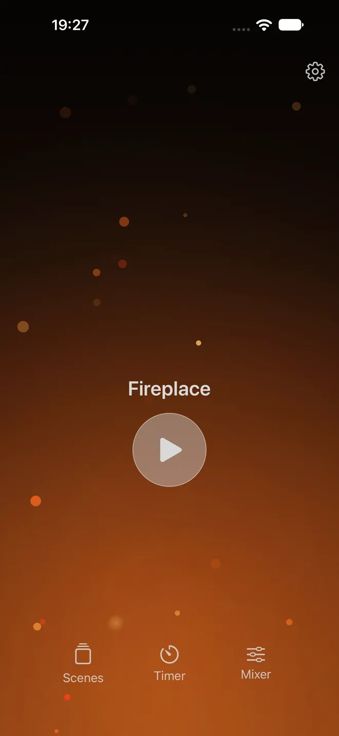 Rillowen's Fireplace scene: warm glowing embers against a dark background.